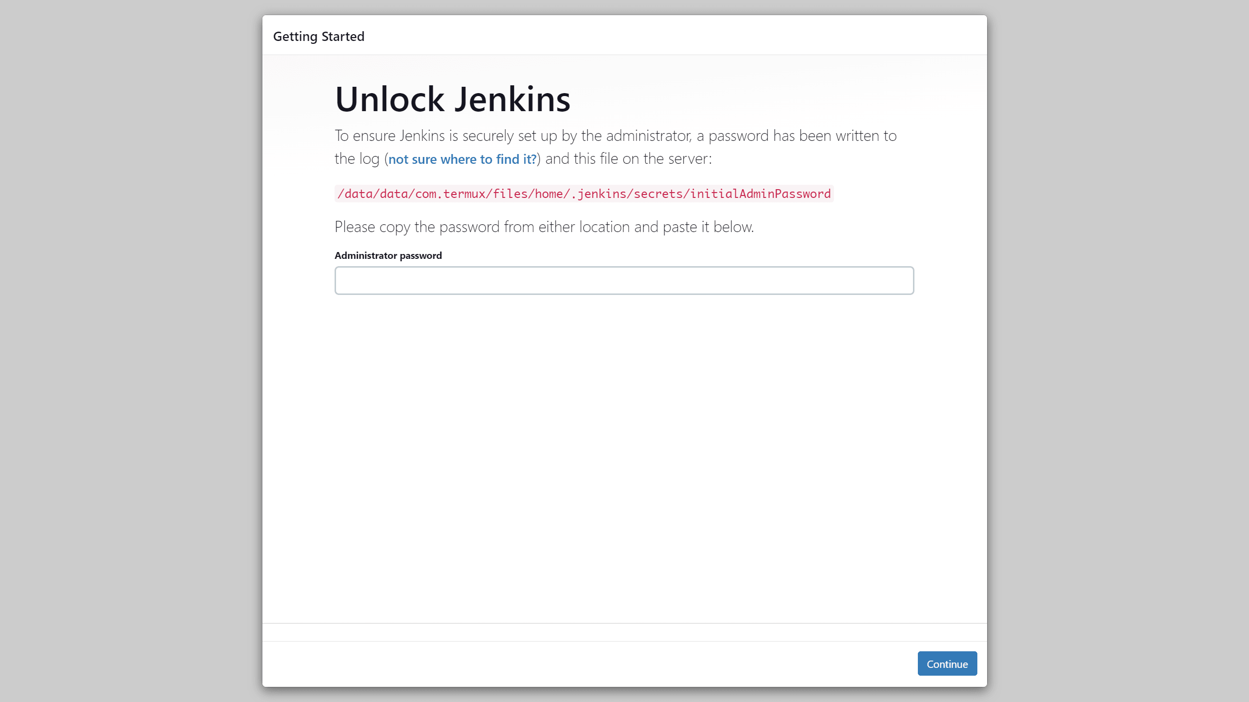 standard first Jenkins screen